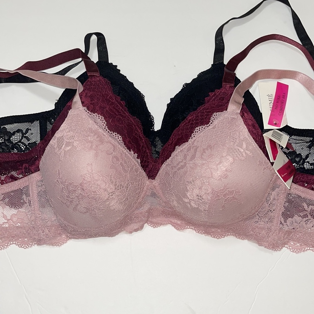 Bundle 3 Pieces Wire free Comfort Fit Light Padded Soft Cup Bra Bralette 3 Hooks